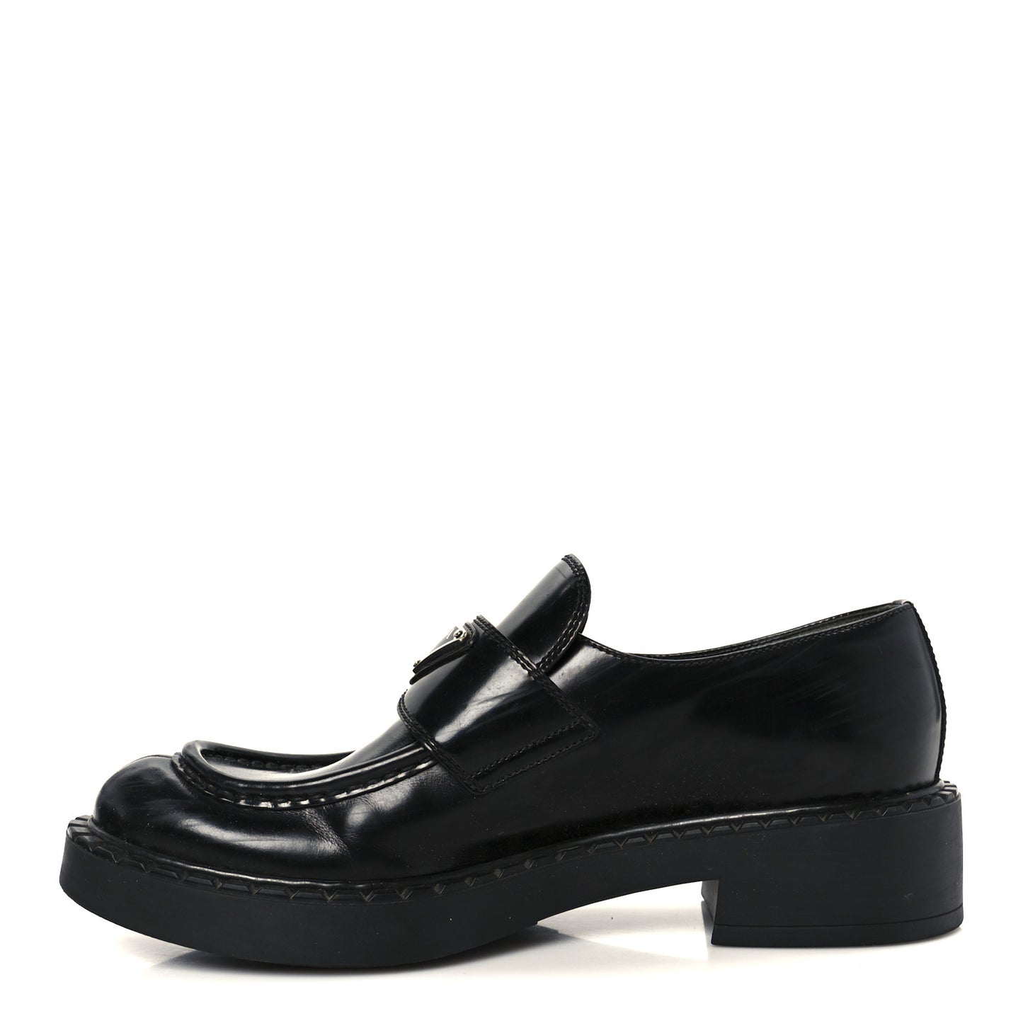 Spazzolato Metal Triangle Logo 50mm Loafers 38.5 Black