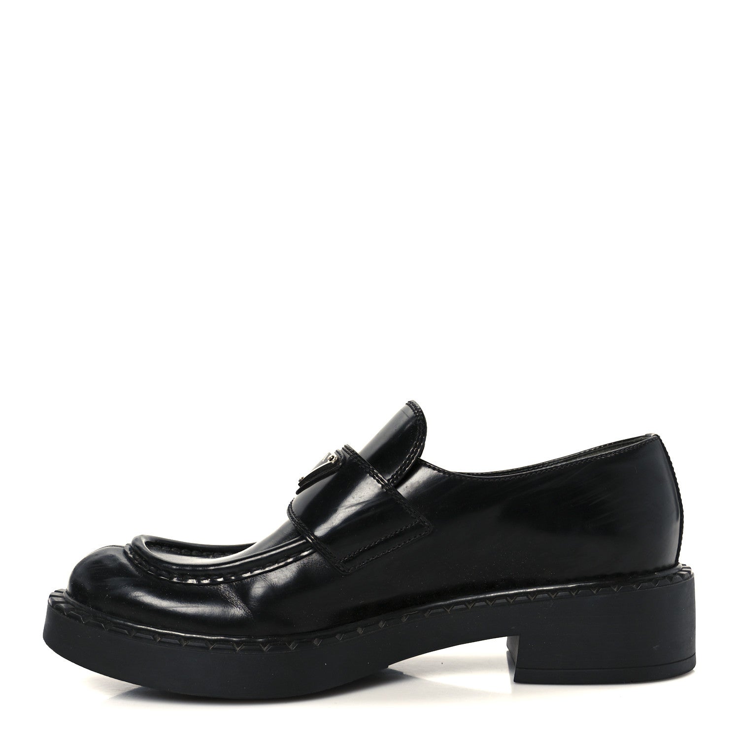 Prada Spazzolato Metal Triangle Logo 50mm Loafers 38.5 Black 1 of 10