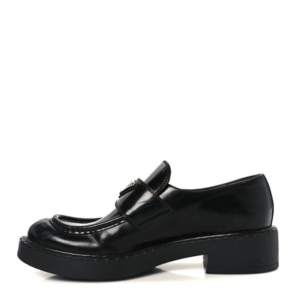 Prada Spazzolato Metal Triangle Logo 50mm Loafers 38.5 Black 1 of 10