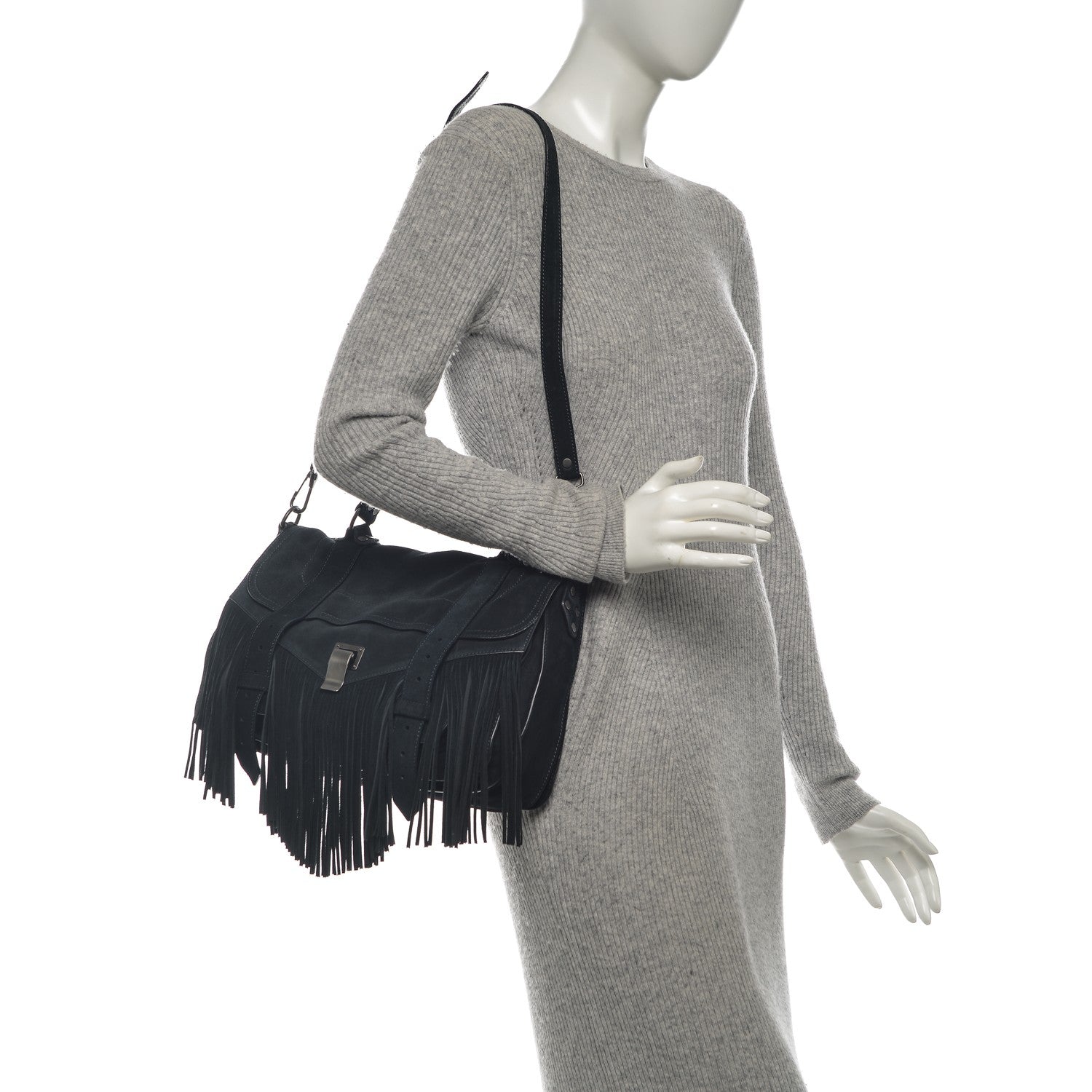 Proenza Schouler Suede Fringe Medium PS1 Satchel Navy 2 of 7