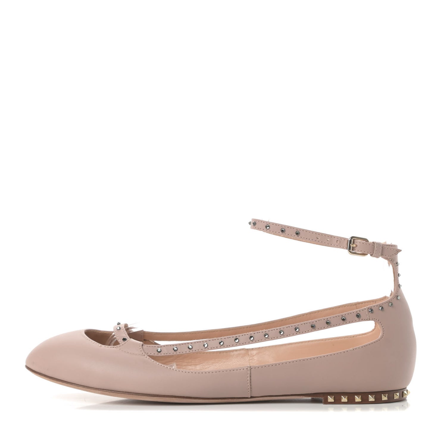 Calfskin Soul Rockstud Cut Out Ankle Strap Ballet Flats 37.5 Poudre