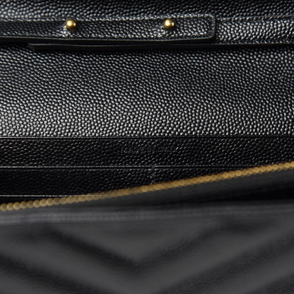 Saint Laurent Grain De Poudre Matelasse Chevron Monogram Chain Wallet Black 9 of 12