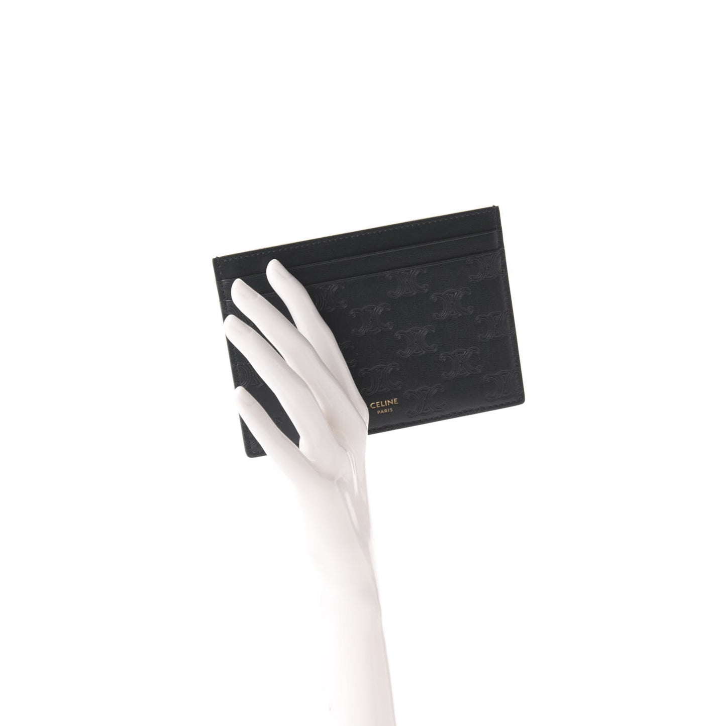 Smooth Calfskin Triomphe Embossed Card Holder Black