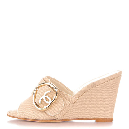 Chanel Canvas Heart CC Wedge Sandals 36.5 Beige 1 of 7