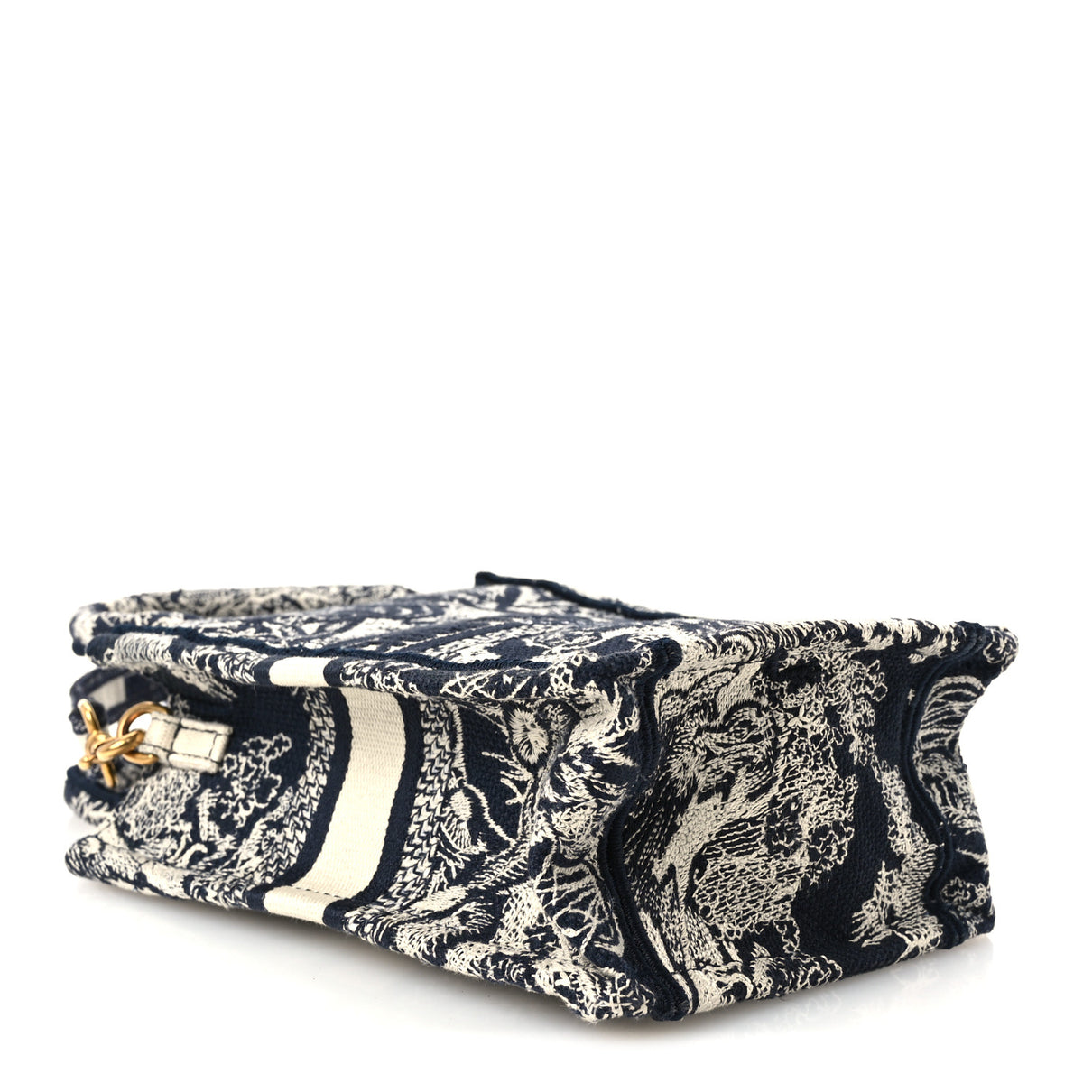 Canvas Toile de Jouy Reverse Embroidered Mini Book Tote Phone Bag Blue