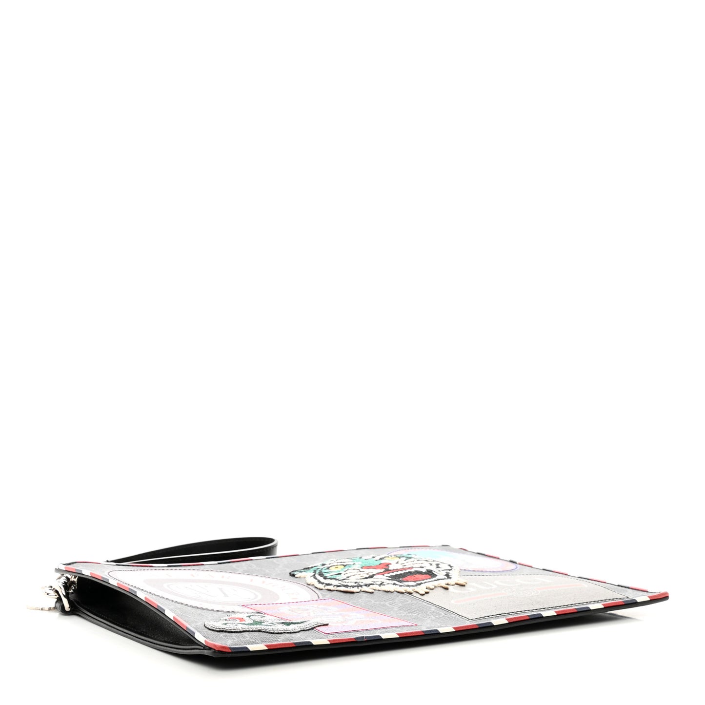 GG Supreme Monogram Night Courrier Zip Wristlet Pouch Black Multicolor