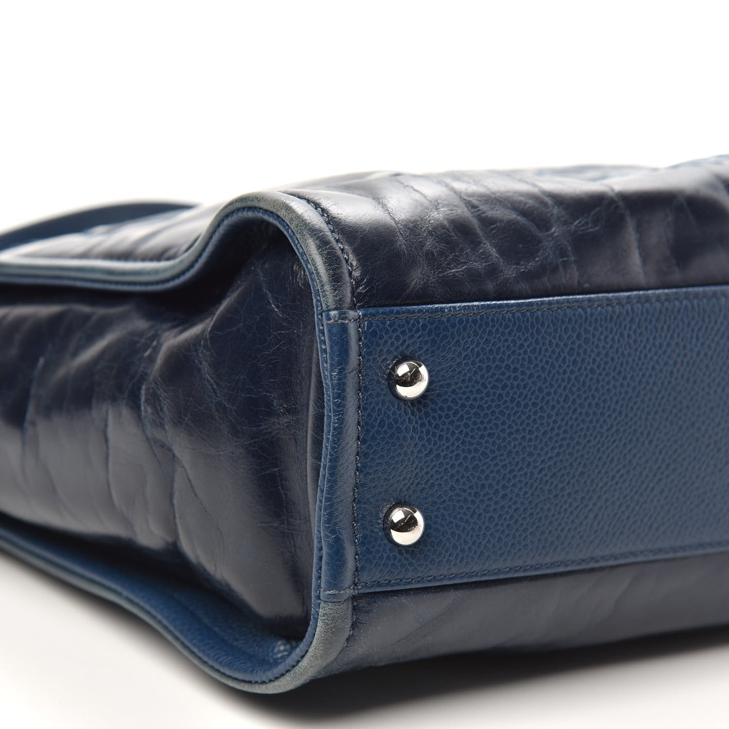 Glazed Calfskin Mini Deauville Tote Blue