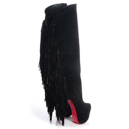 Christian Louboutin Suede Interlopa 165 Fringed Knee Boots 38.5 Black 4 of 6