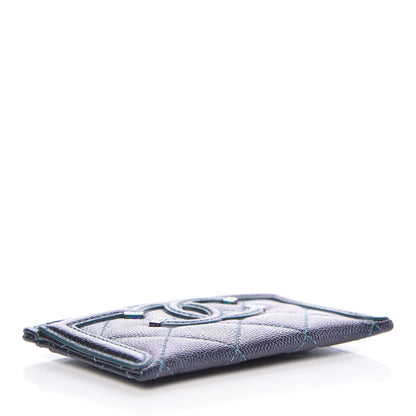Chanel Iridescent Caviar Quilted Filigree Card Holder Dark Turquoise 8 of 10