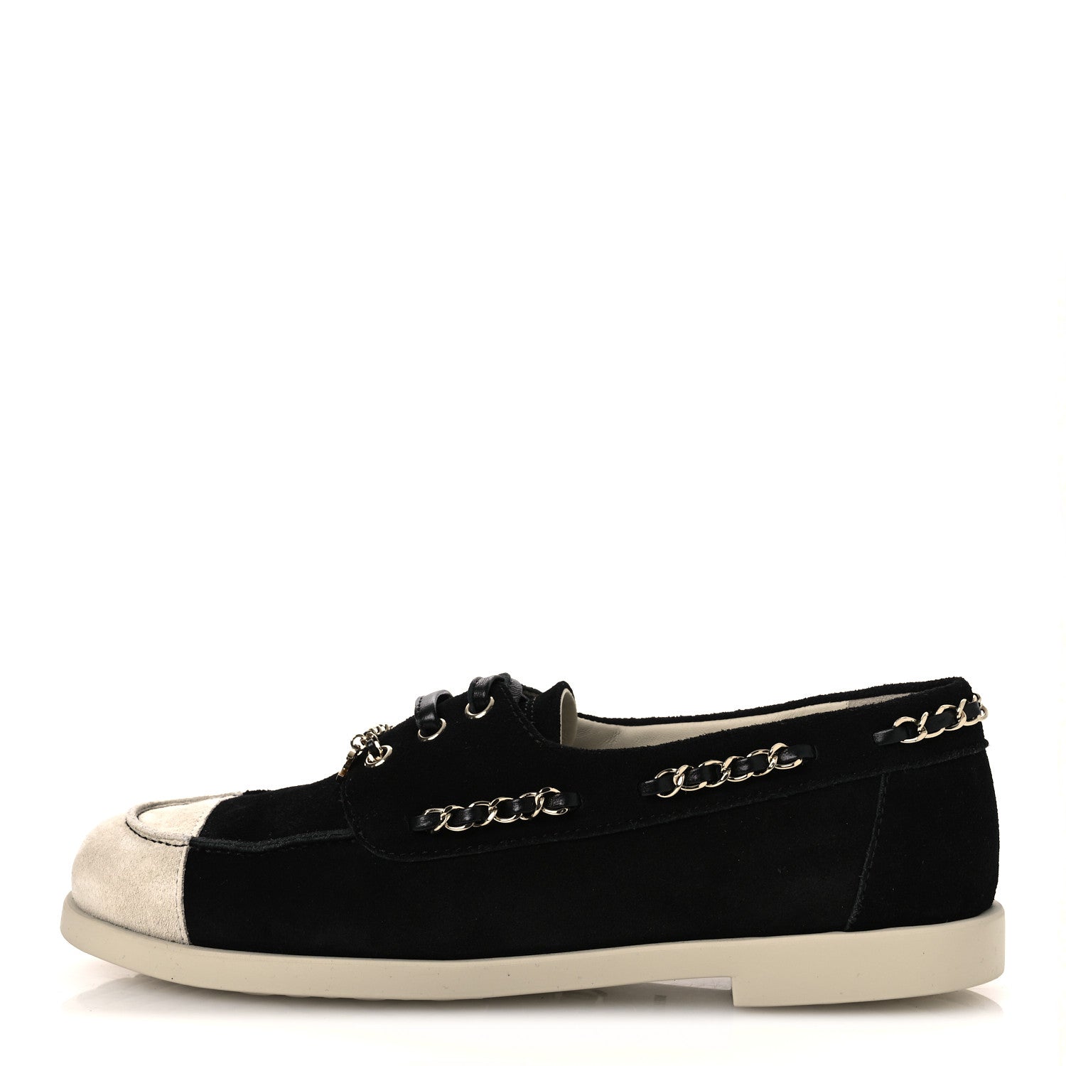 Chanel Suede Calfskin CC Chain Loafers 38.5 Black Light Gray 1 of 11