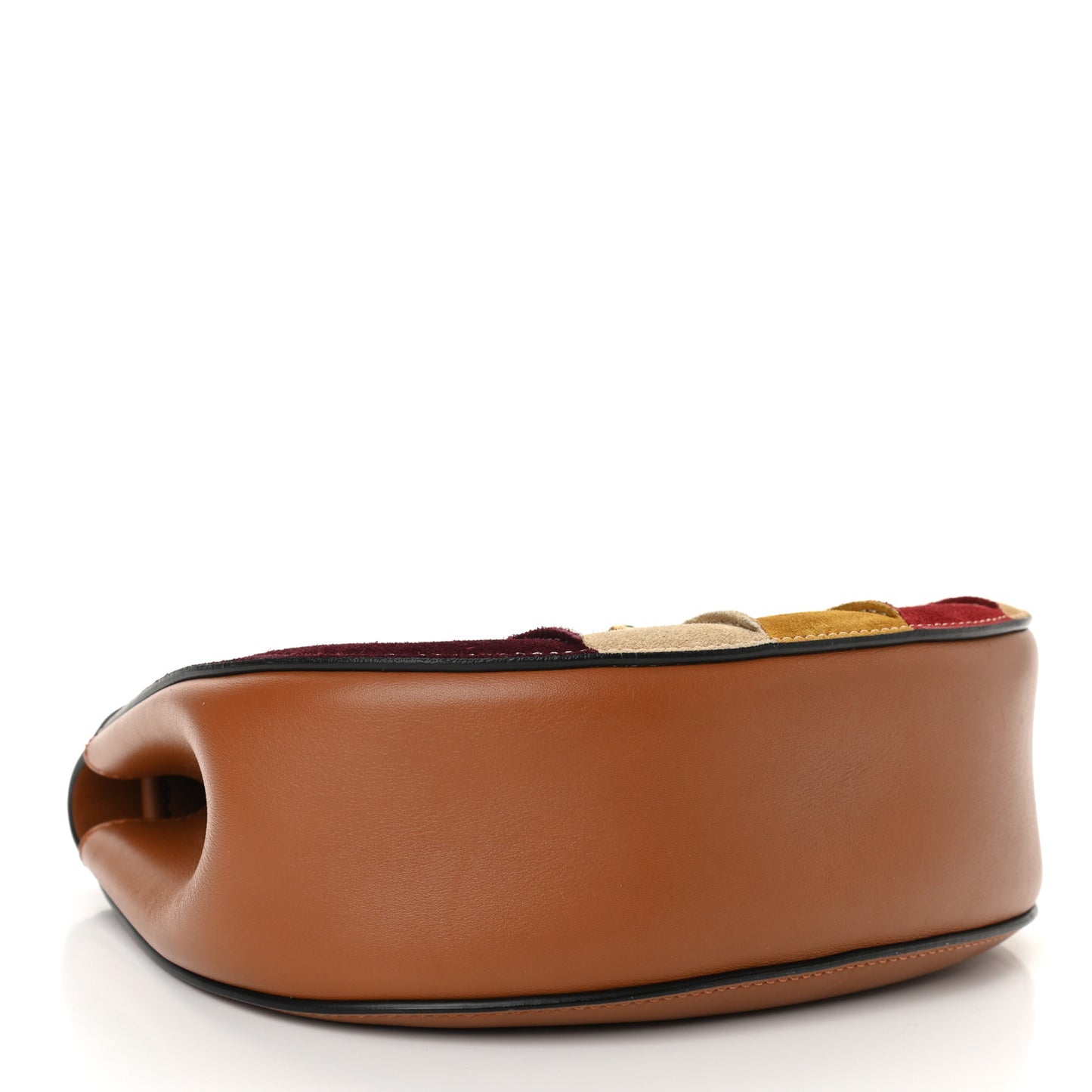Smooth Calfskin Suede Striped Patchwork Drew Shoulder Bag Caramel