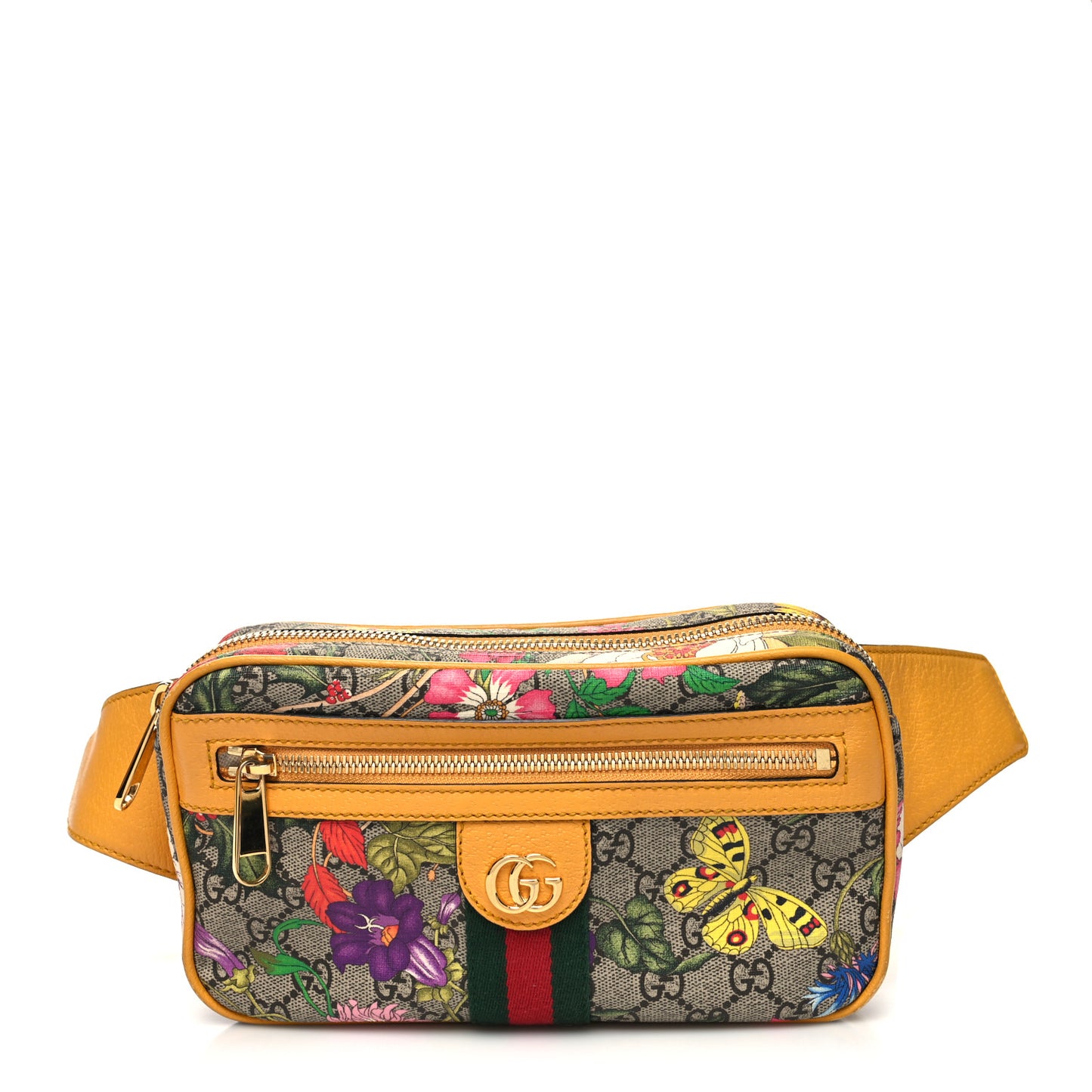 GG Supreme Monogram Flora Medium Ophidia Belt Bag Beige Multicolor Crop