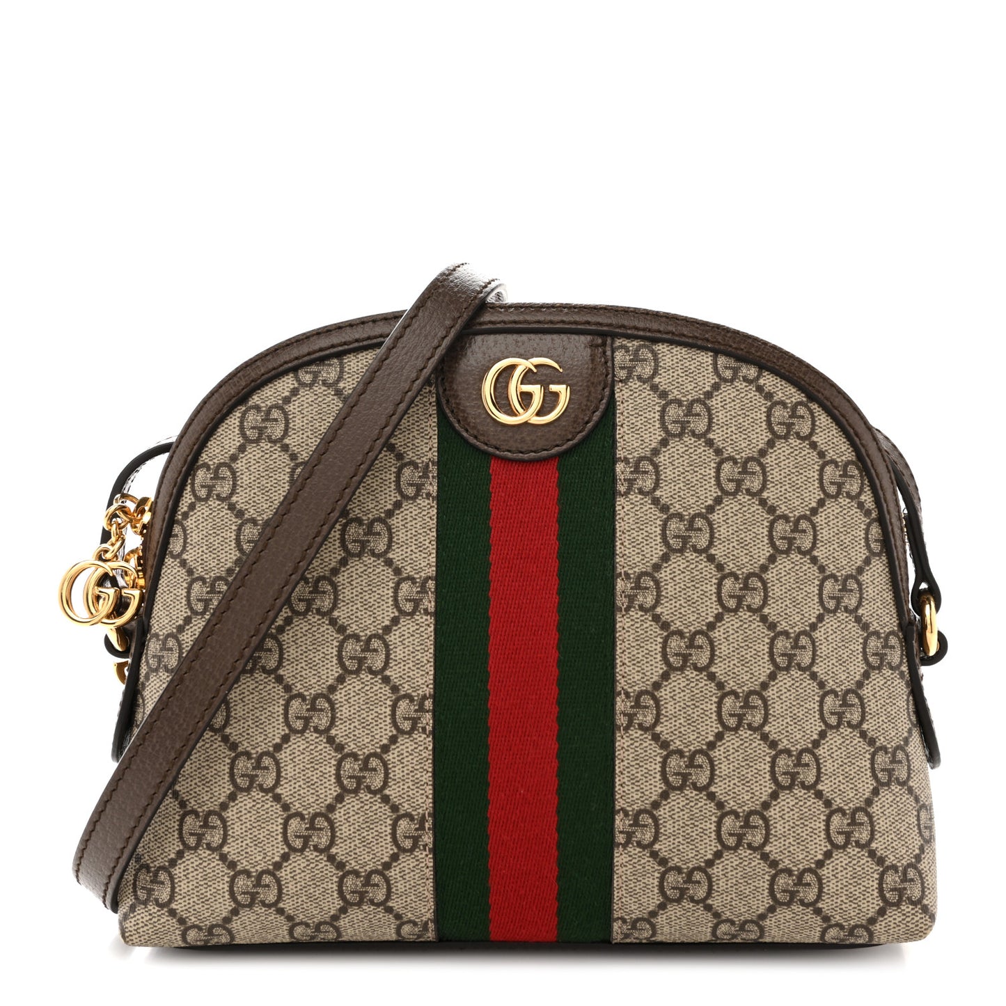 GG Supreme Monogram Textured Dollar Calfskin Web Small Ophidia Dome Shoulder Bag Beige Ebony New Acero