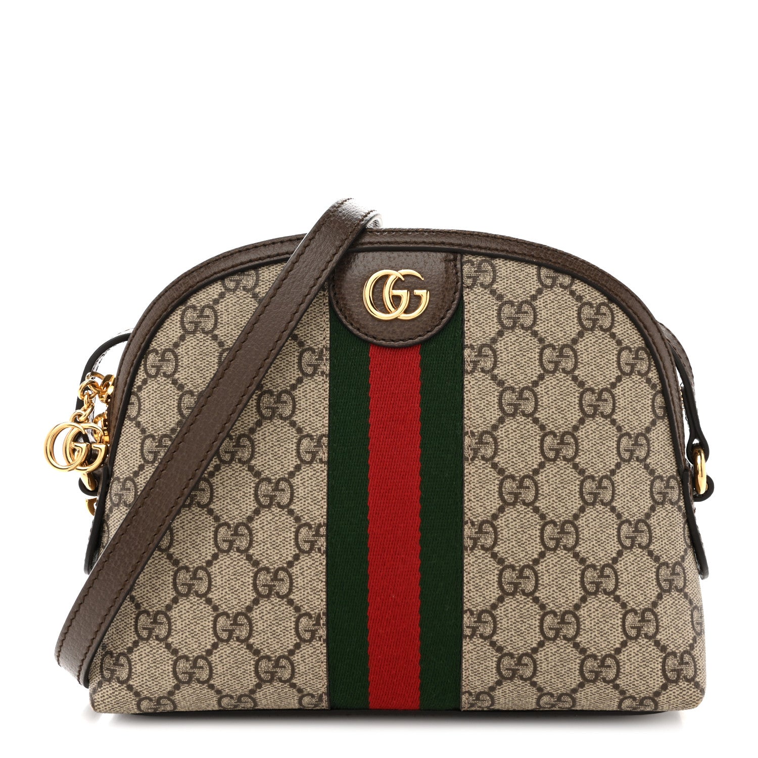 Gucci GG Supreme Monogram Textured Dollar Calfskin Web Small Ophidia Dome Shoulder Bag Beige Ebony New Acero 1 of 13