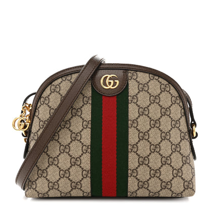 Gucci GG Supreme Monogram Textured Dollar Calfskin Web Small Ophidia Dome Shoulder Bag Beige Ebony New Acero 1 of 13