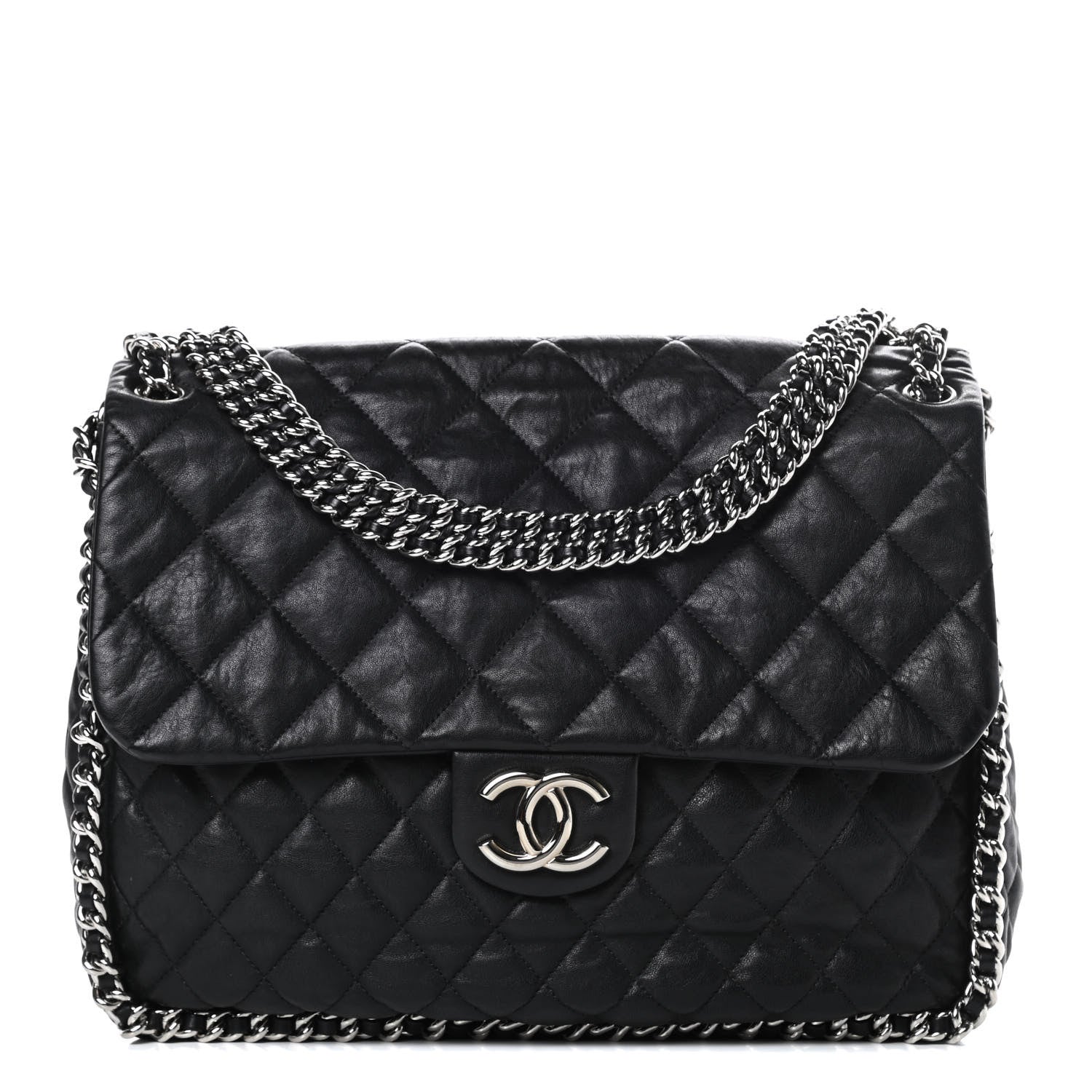 Chanel Washed Lambskin Quilted Maxi Chain Around Flap Black 1 of 11