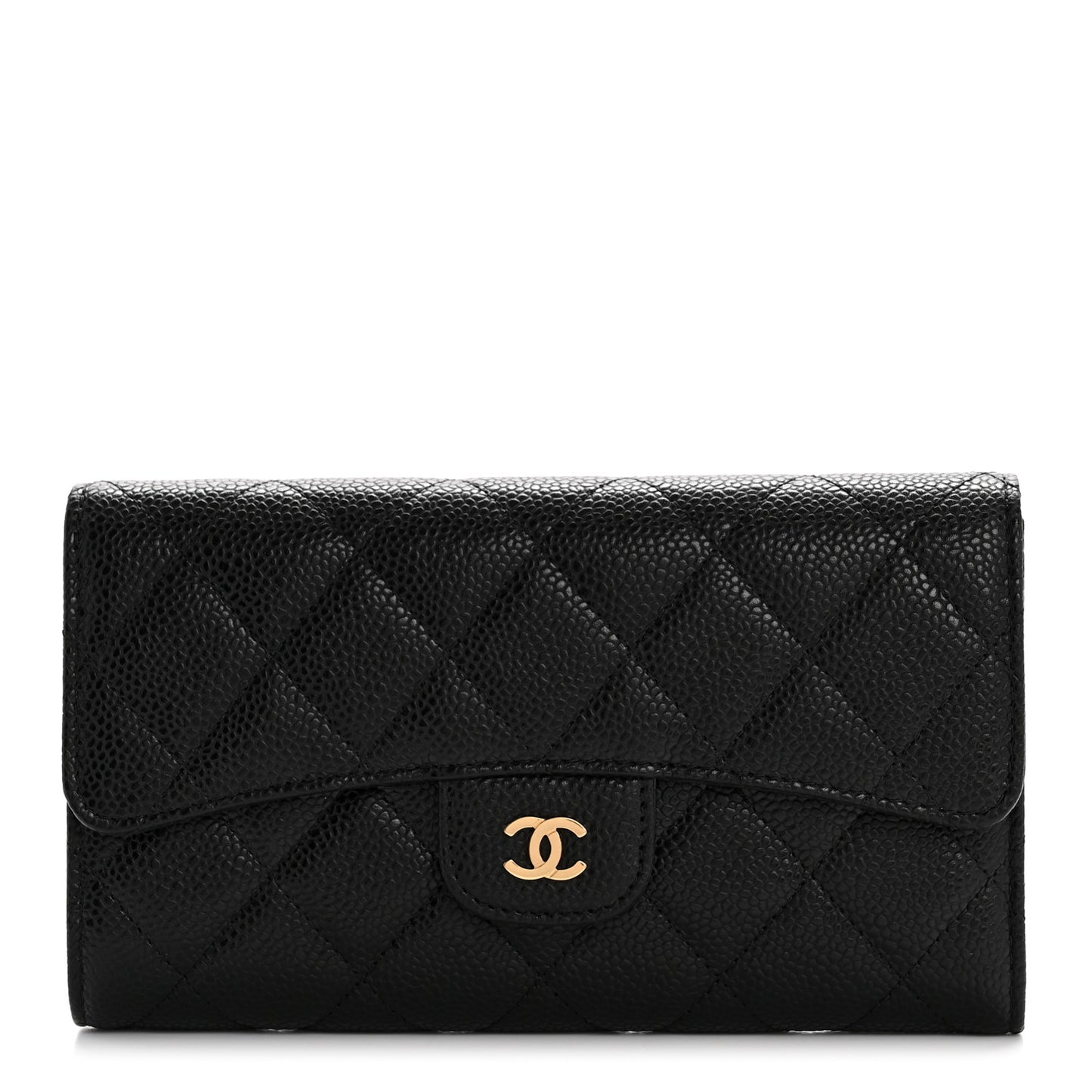 Caviar Quilted Large Flap Wallet Black