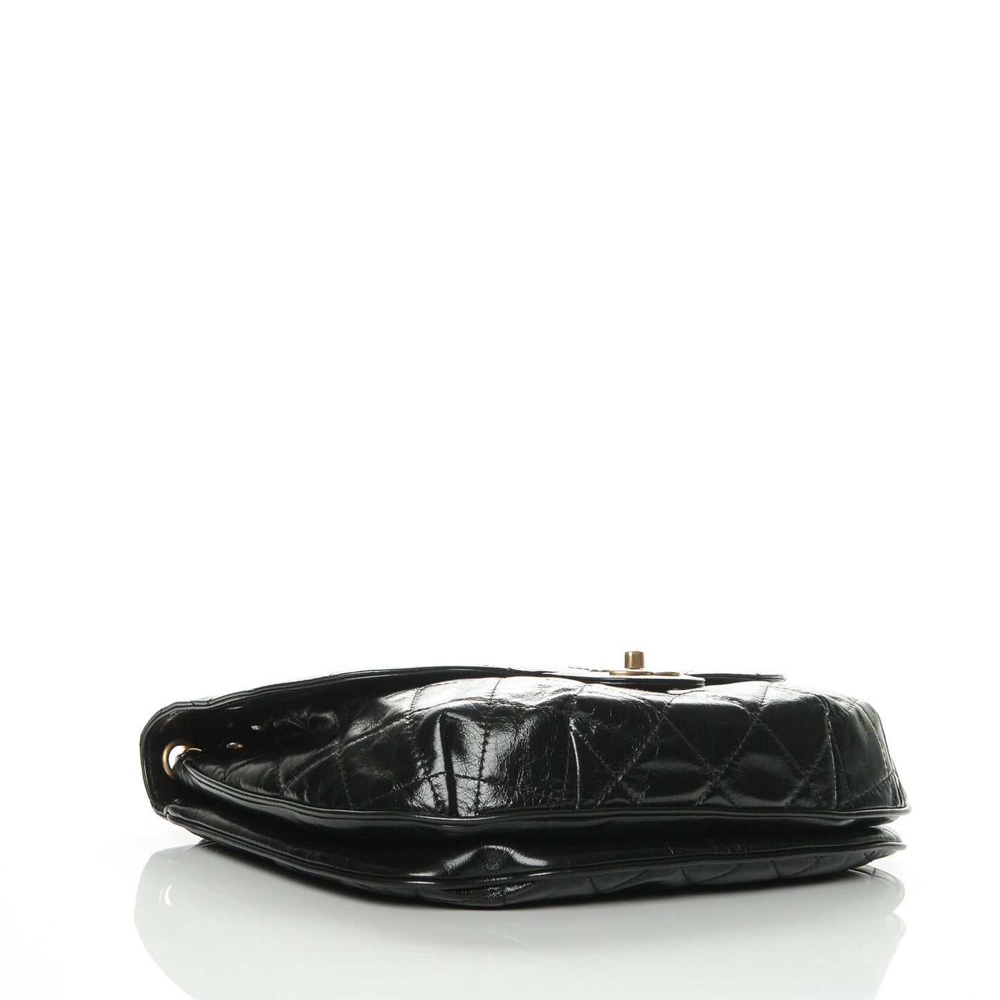 Aged Glazed Calfskin Quilted Large Bubble CC Flap Black