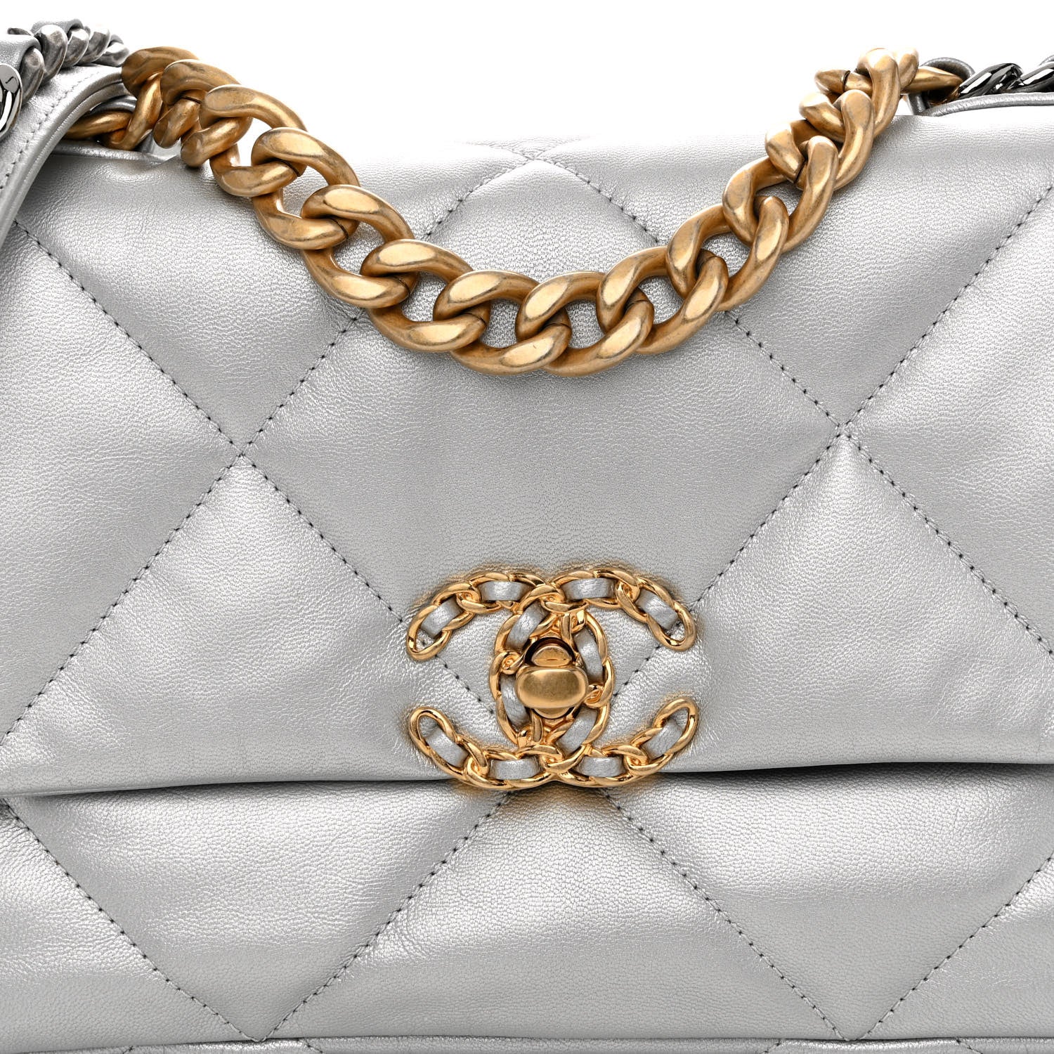 Chanel Metallic Goatskin Quilted Medium Chanel 19 Flap Silver 8 of 10