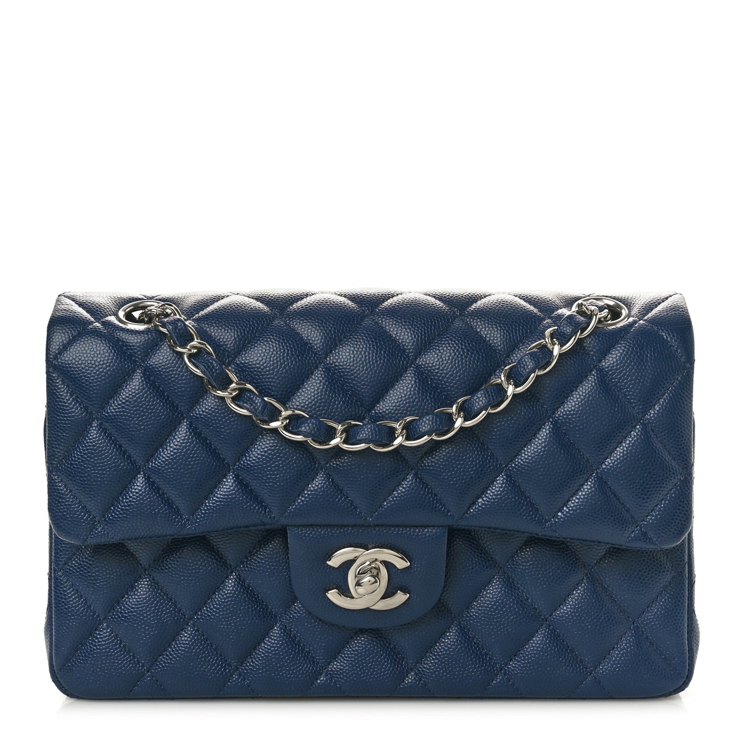 Caviar Quilted Small Double Flap Blue