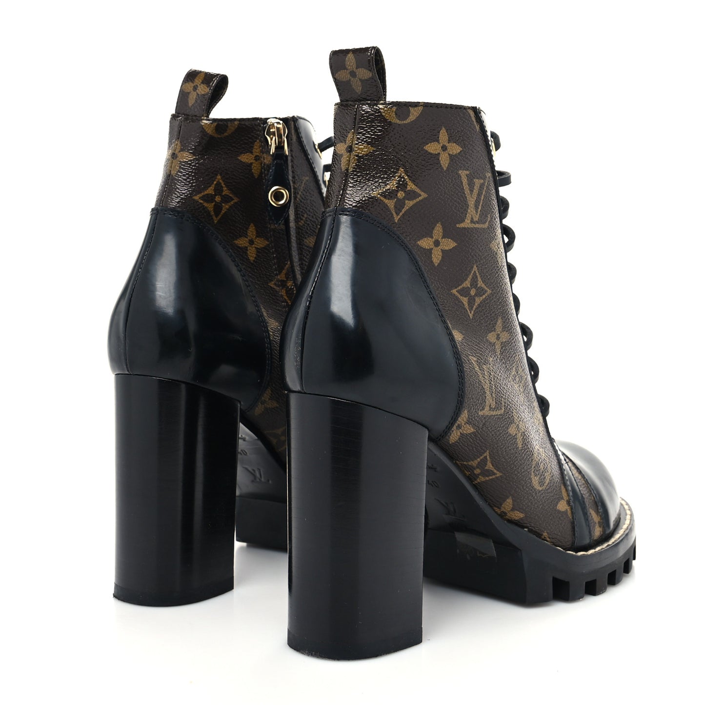 Patent Calfskin Monogram Star Trail Ankle Boots 40 Black