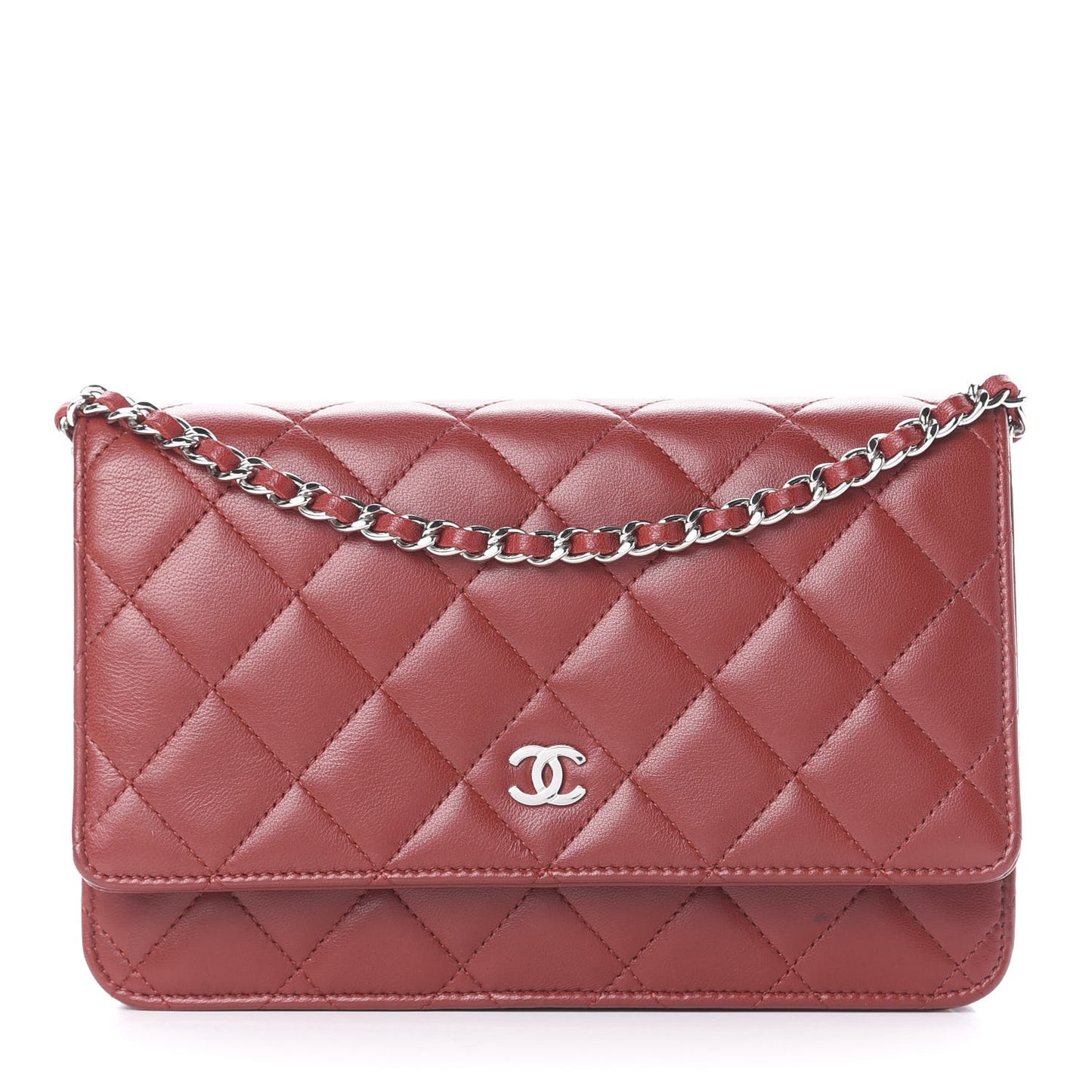 Lambskin Quilted Wallet On Chain WOC Red