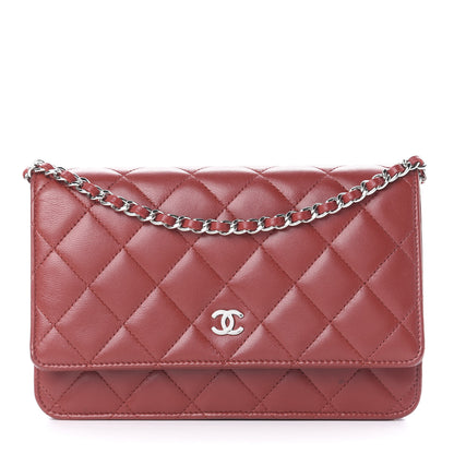 Chanel Lambskin Quilted Wallet On Chain WOC Red 1 of 16