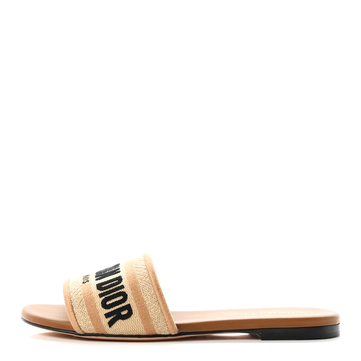 Canvas Embroidered Dway Flat Slide Sandals 35.5 Chestnut