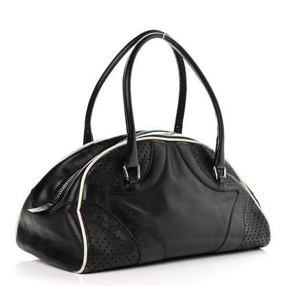 Prada Vitello Drive Perforated Bowling Bag Black 2 of 12