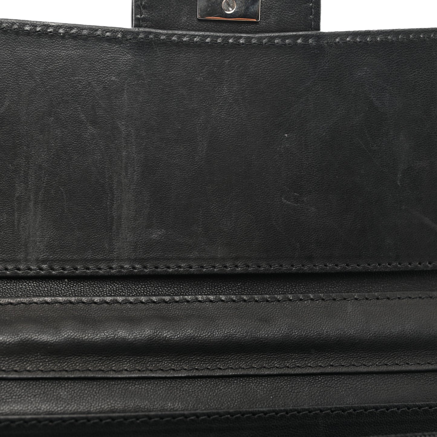 Patent Calfskin Quilted Flap Clutch With Chain Black