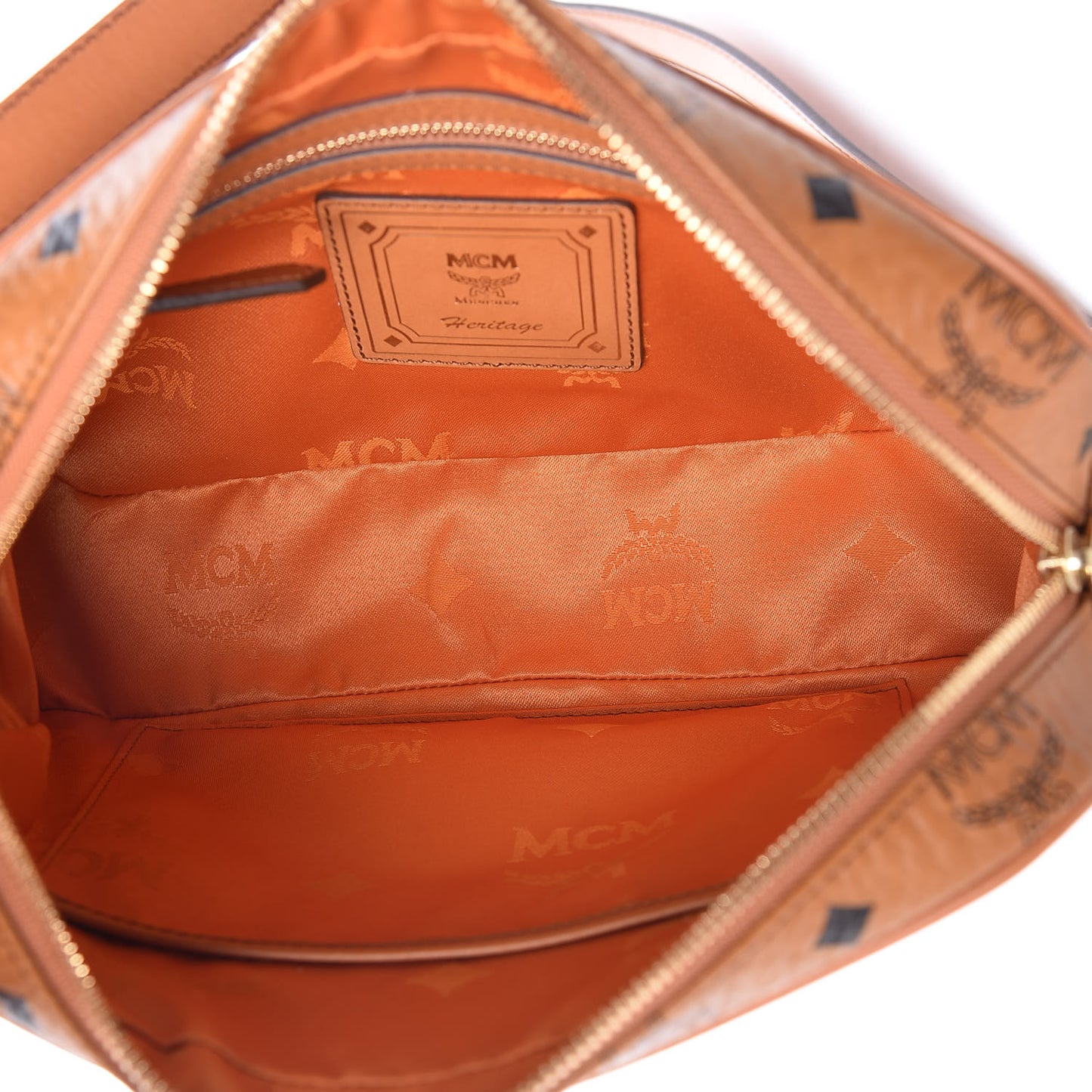 Visetos Medium Heritage Line Camera Crossbody Bag Cognac