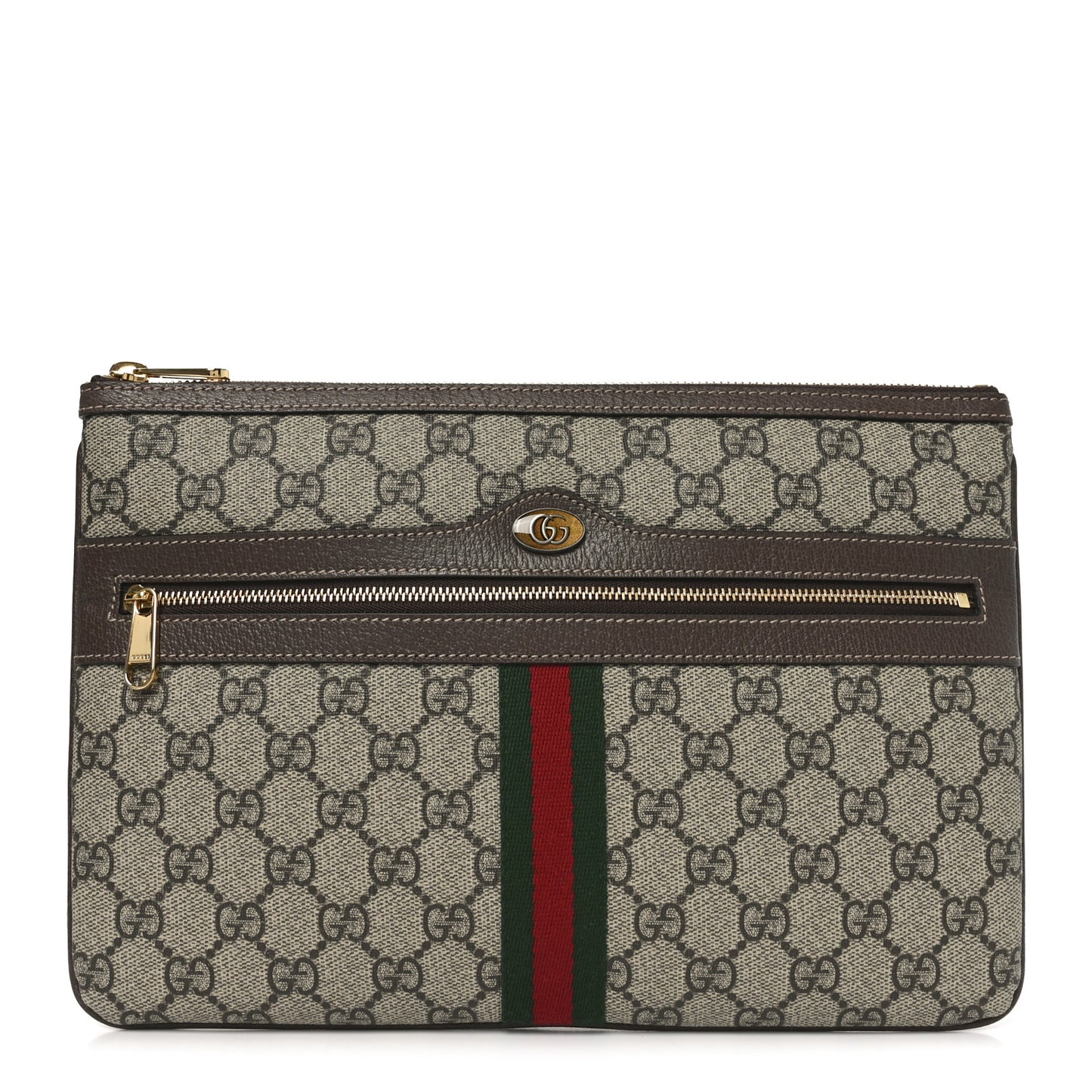 GG Supreme Monogram Large Ophidia Pouch Clutch Brown