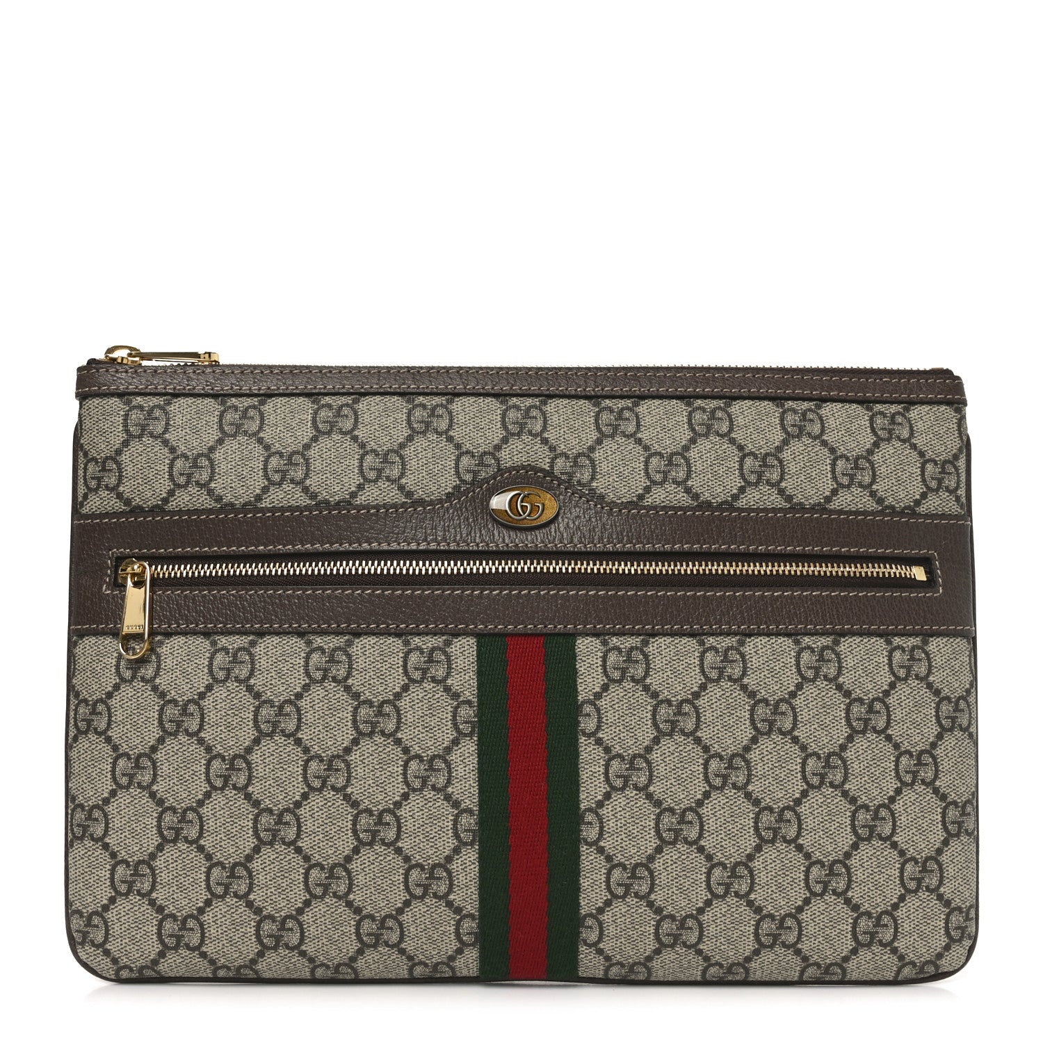 Gucci GG Supreme Monogram Large Ophidia Pouch Clutch Brown 1 of 10