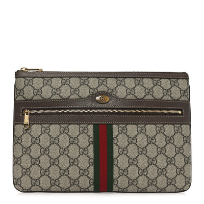 Gucci GG Supreme Monogram Large Ophidia Pouch Clutch Brown 1 of 10