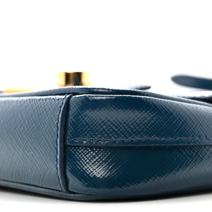 Prada Saffiano Vernice Lock Flap Chain Bag Azzurro 9 of 16