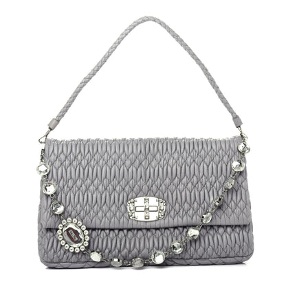 Miu Miu Nappa Matelasse Crystal Flap Clutch Pomice 1 of 10