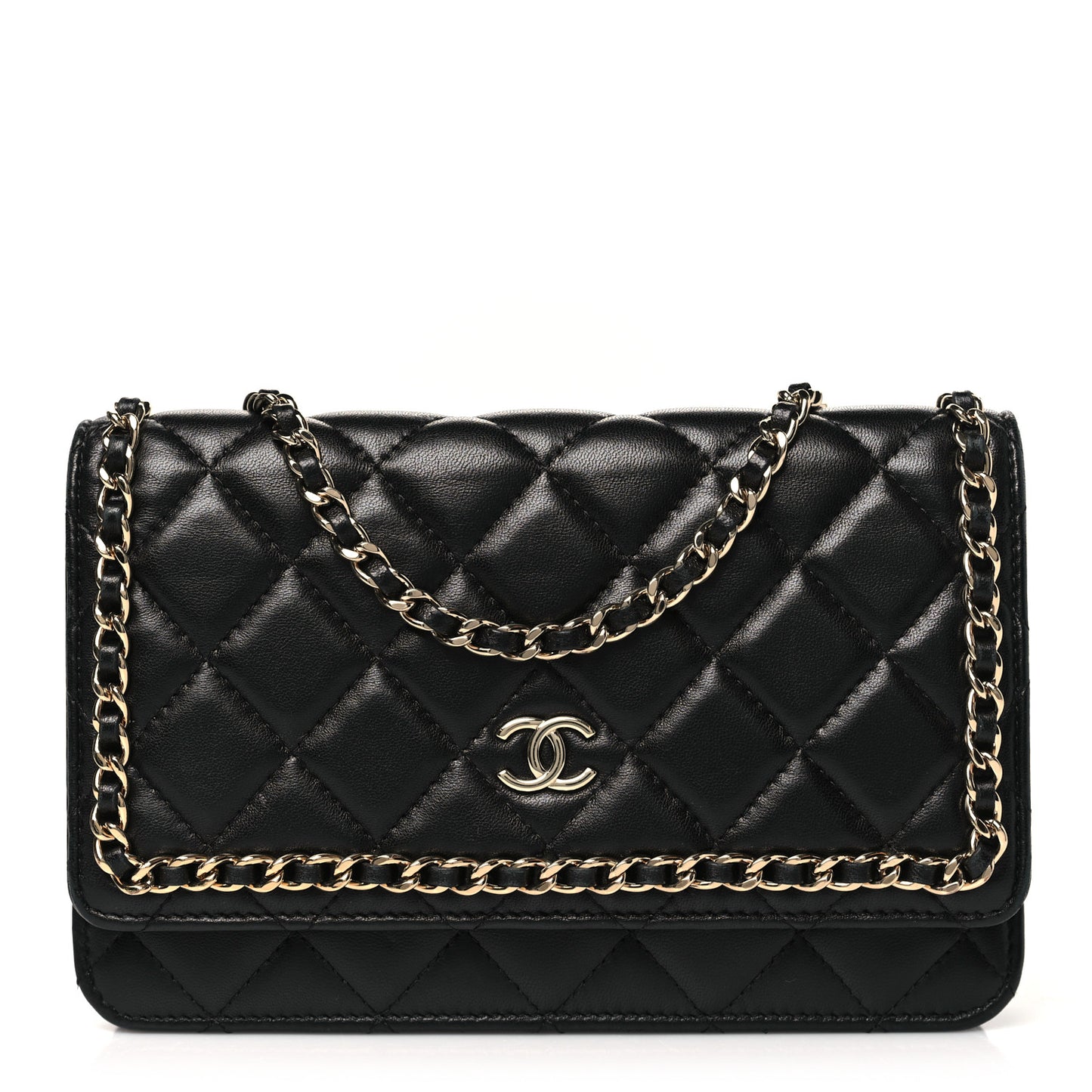 Lambskin Quilted Chain Around Wallet On Chain WOC Black