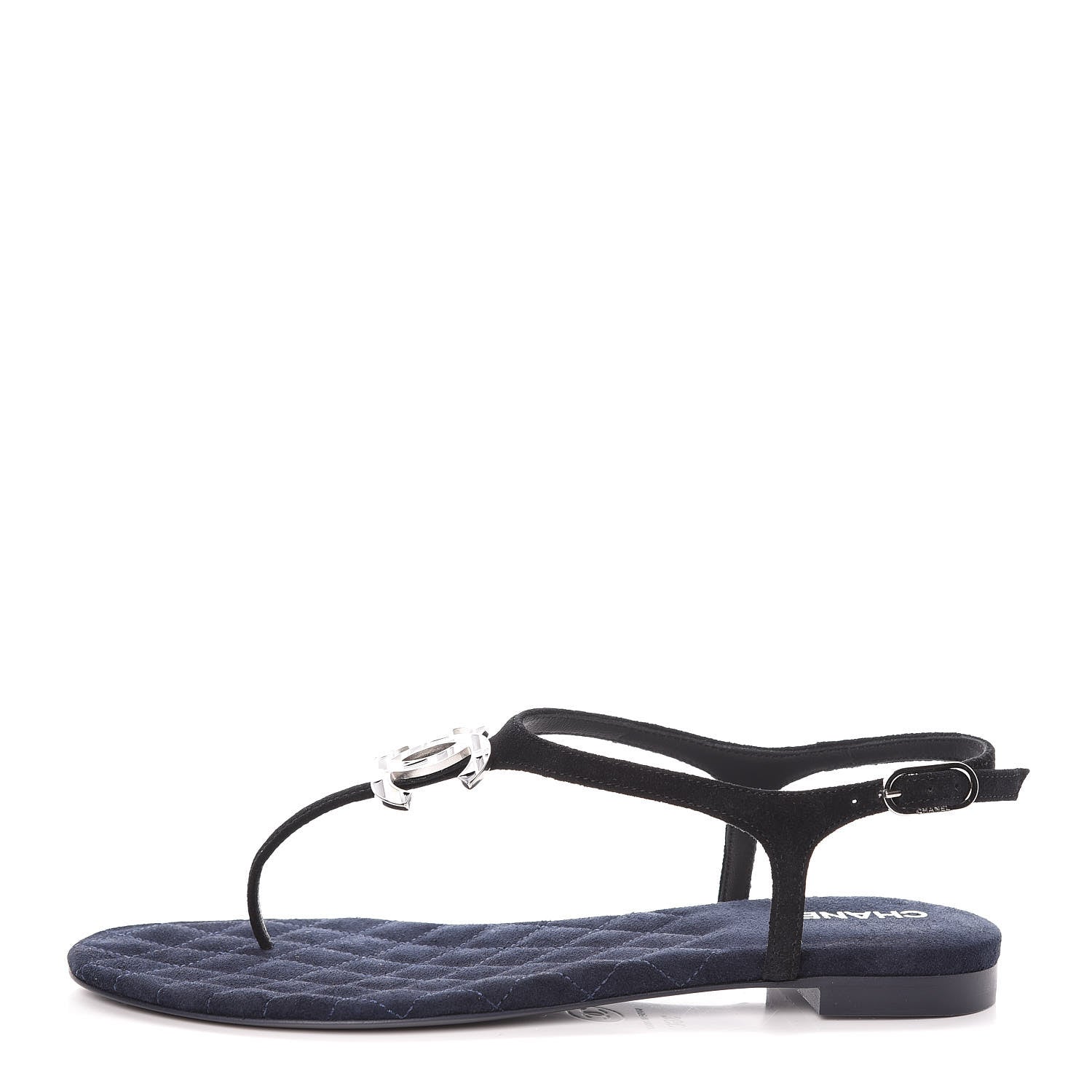 Chanel Suede Calfskin CC Thong Sandals 36 Black 1 of 8