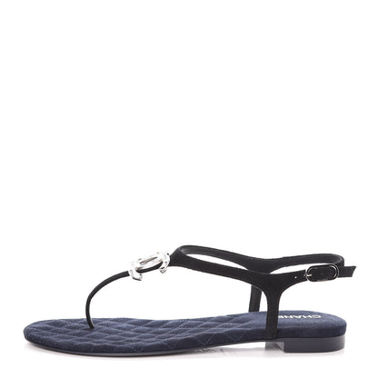 Chanel Suede Calfskin CC Thong Sandals 36 Black 1 of 8