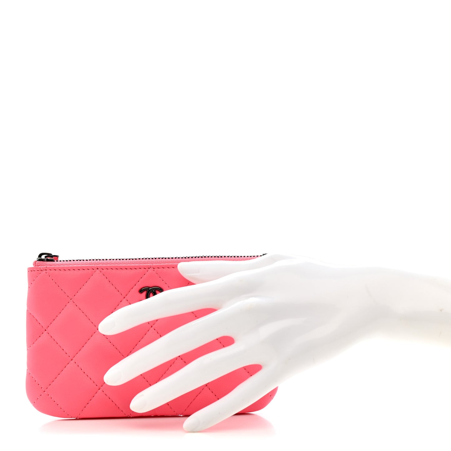 Lambskin Quilted Small Cosmetic Case Coral Pink
