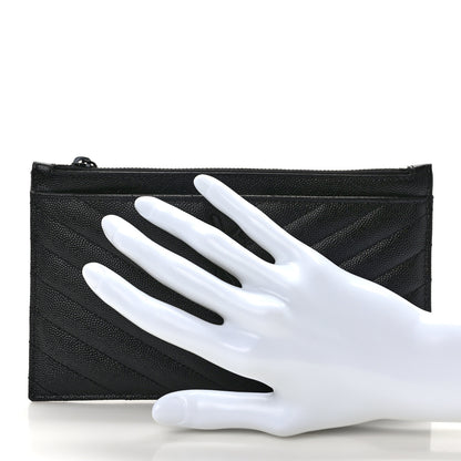 Saint Laurent Grain De Poudre Chevron Monogram Bill Pouch Black Black 2 of 9