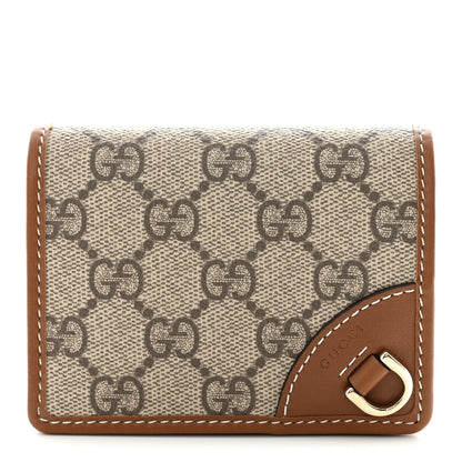 Gucci GG Supreme Monogram Textured Calfskin Emblem Mini Wallet Beige Dark Brown 1 of 8