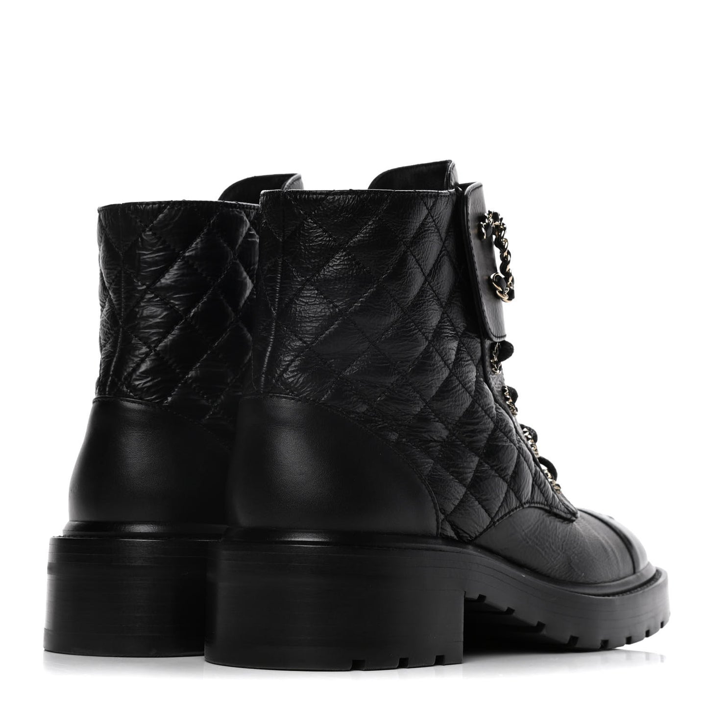Shiny Goatskin Calfskin Quilted Lace Up Combat Boots 39 Black