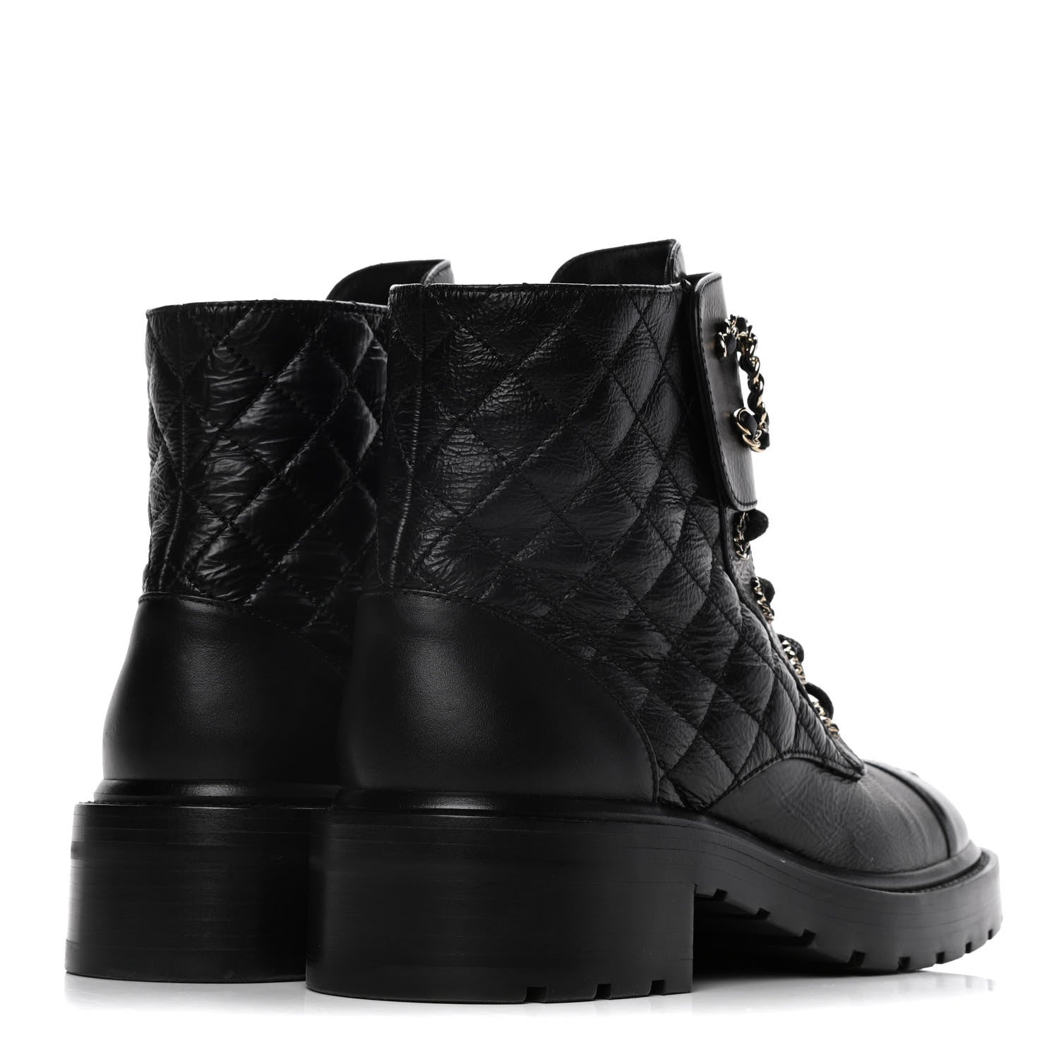 Chanel Shiny Goatskin Calfskin Quilted Lace Up Combat Boots 39 Black 4 of 7