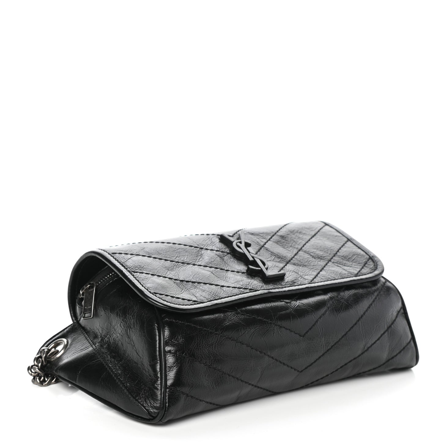 Crinkled Calfskin Matelasse Monogram Niki Body Bag Black