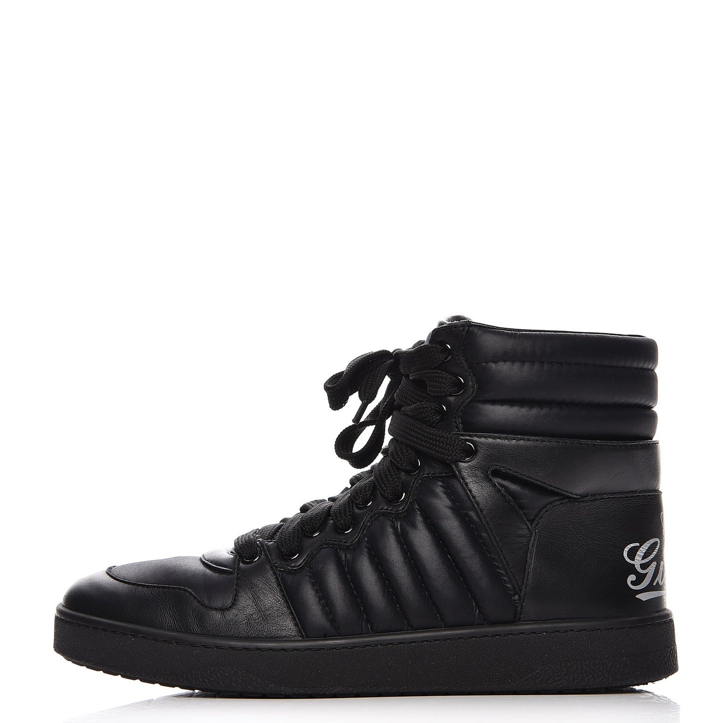 Nylon Calfskin Mens High Top Sneakers 8.5 Black