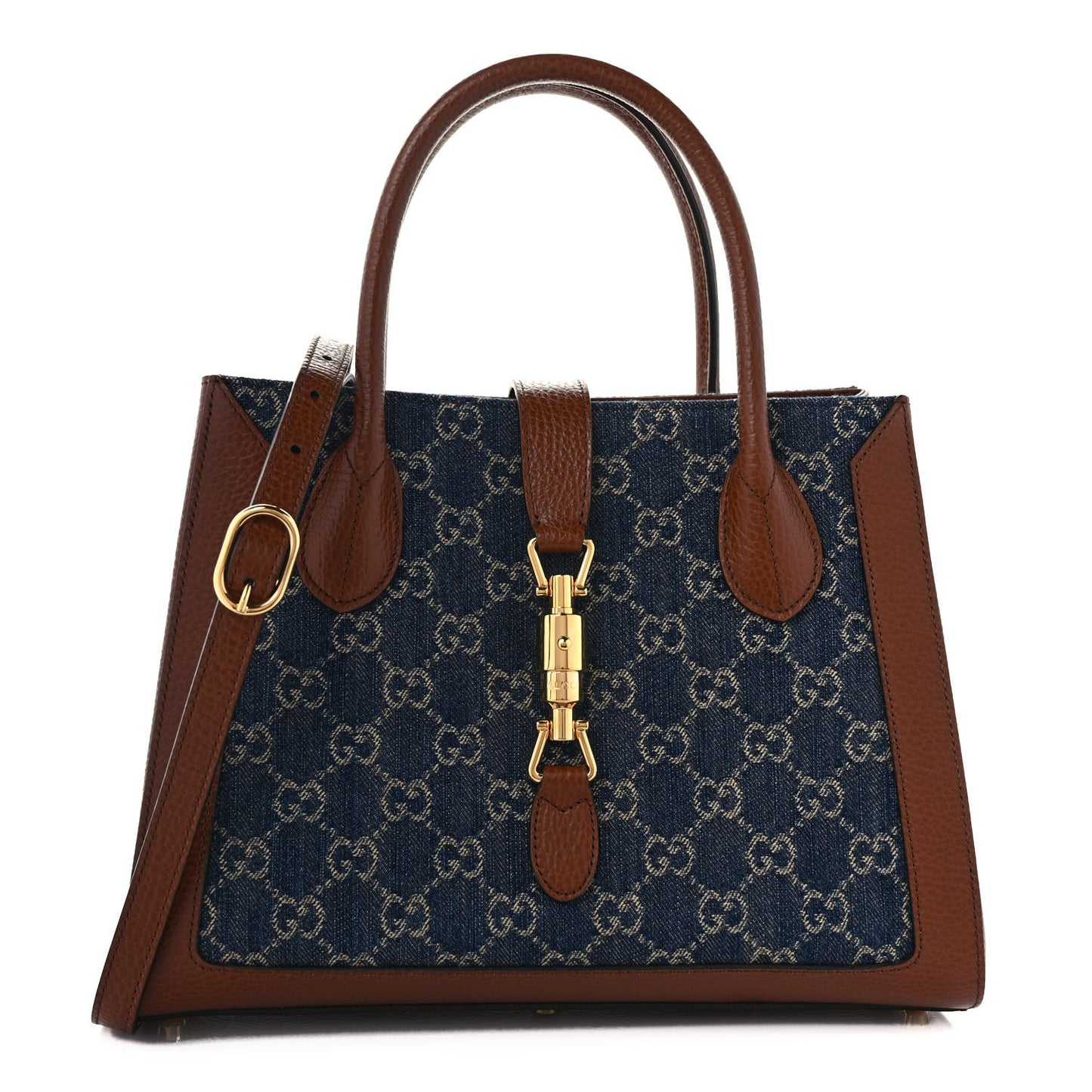 New Denim GG Monogram Dollar Calfskin Medium Jackie 1961 Tote Blue Tea Cuir Epilog