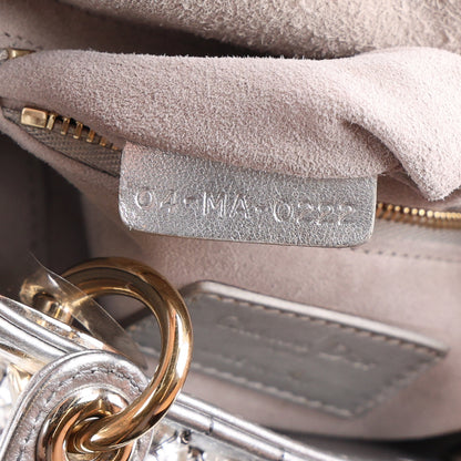 Christian Dior Metallic Calfskin Satin Celestial Bead Embroidery Cannage Mini Lady Dior Silver 6 of 9