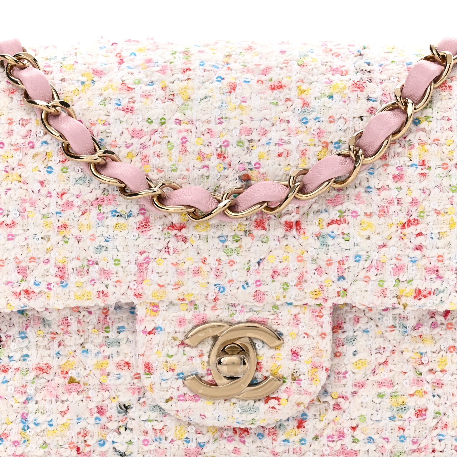 Chanel Tweed Sequin Quilted Mini Rectangular Flap White Pink Green Blue 8 of 10