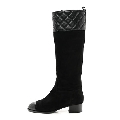 Chanel Suede Calfskin Lambskin Quilted Knee High Boots 38 1 of 9